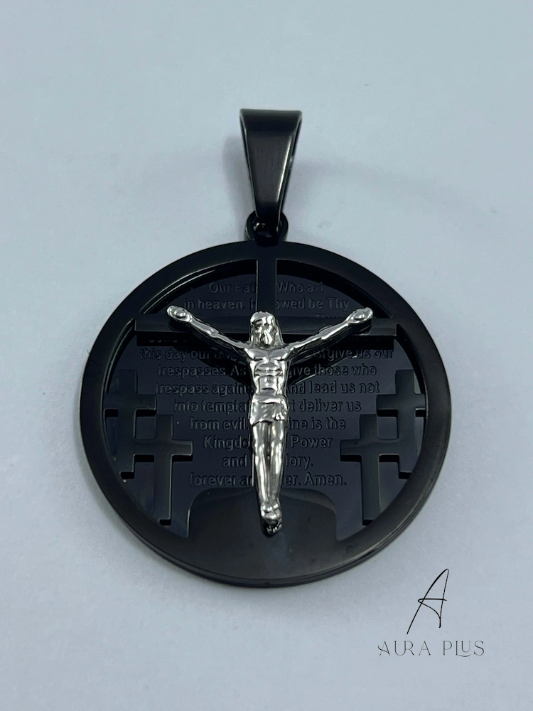 Black & Silver Crucifix Prayer Medallion