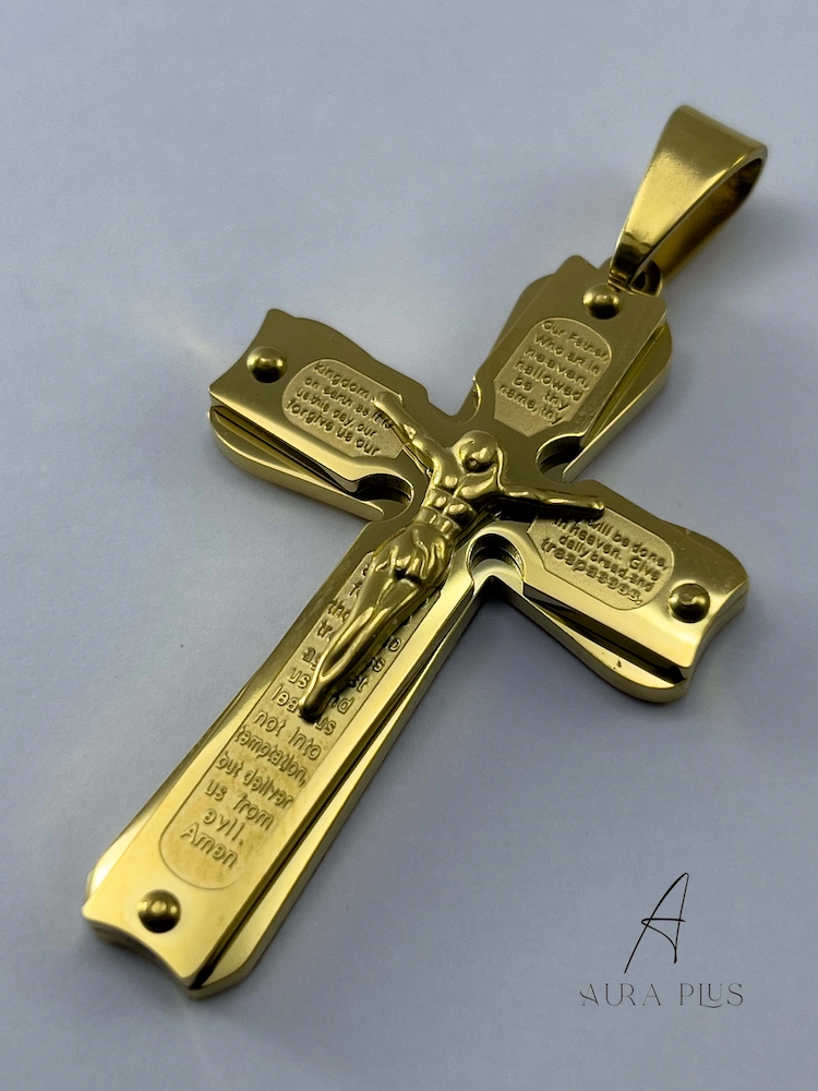 Golden Crucifix Lord's Prayer Cross