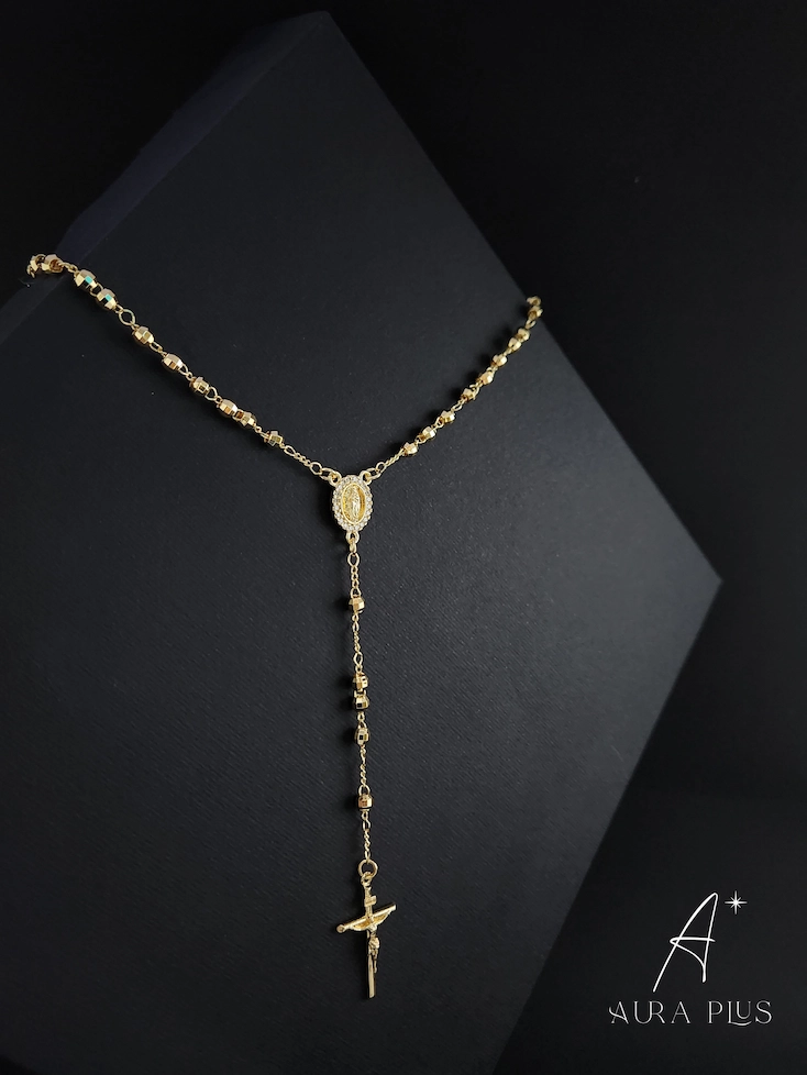 Crystal Halo Mary Rosary — Gold