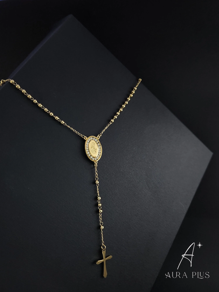 Gold Bead Halo Mary Rosary