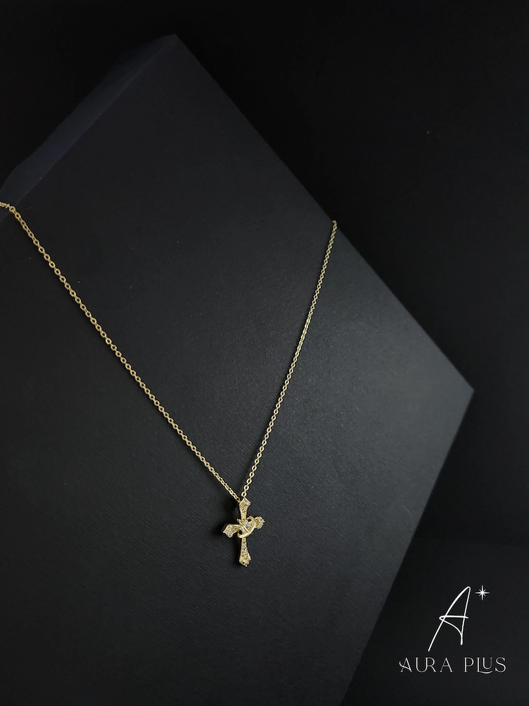 Crystal Dove Cross Necklace — Gold