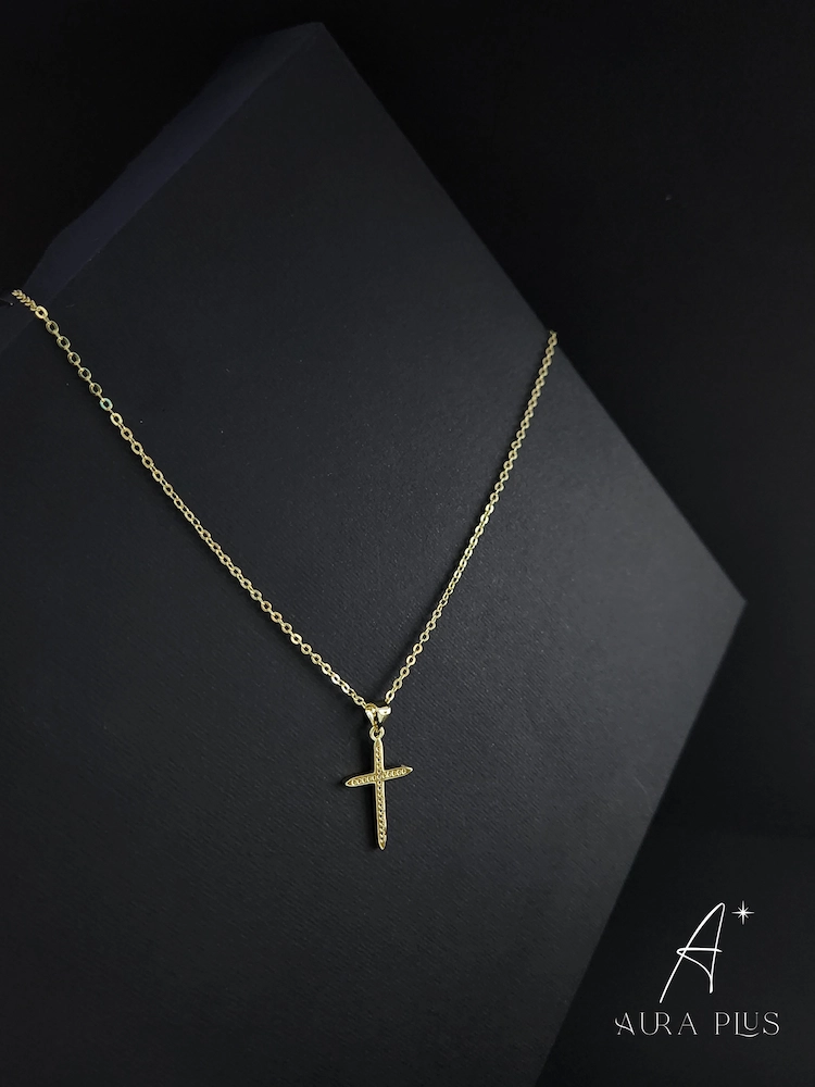 Dainty Rope Cross Necklace — Gold