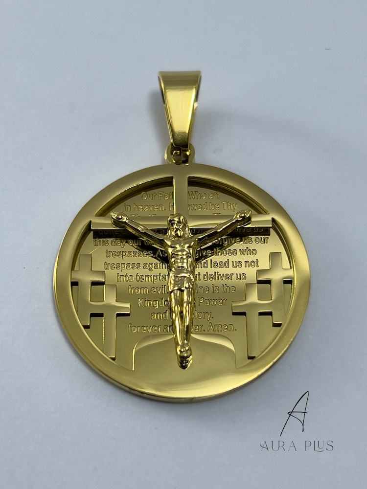 Golden Crucifix Prayer Medallion