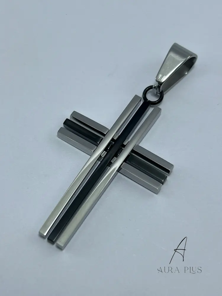 Silver & Black Parallel Lines Cross