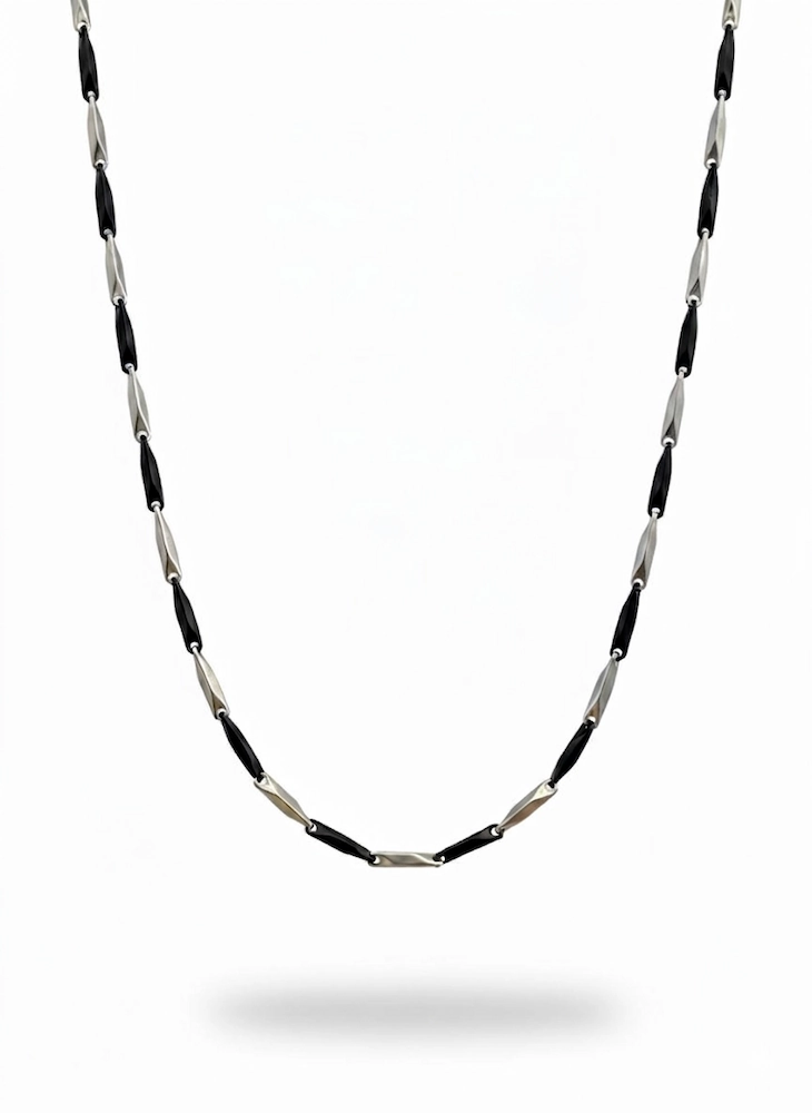 Twisted Bar Chain — Black & Silver